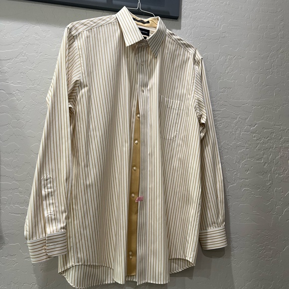 Paul Fredrick Cream and Gold Striped Dress Shirt - Picture 1 of 3